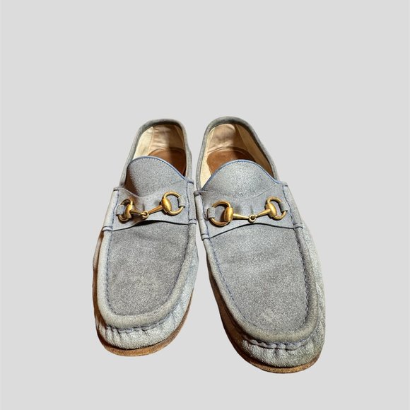 Gucci size 10 blue/grey suede horsebit slipon loafer shoes - Picture 1 of 15